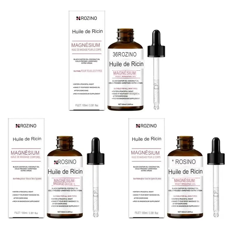 Huile de Massage Corporelle au Magnésium Ricin Noir lot de 3