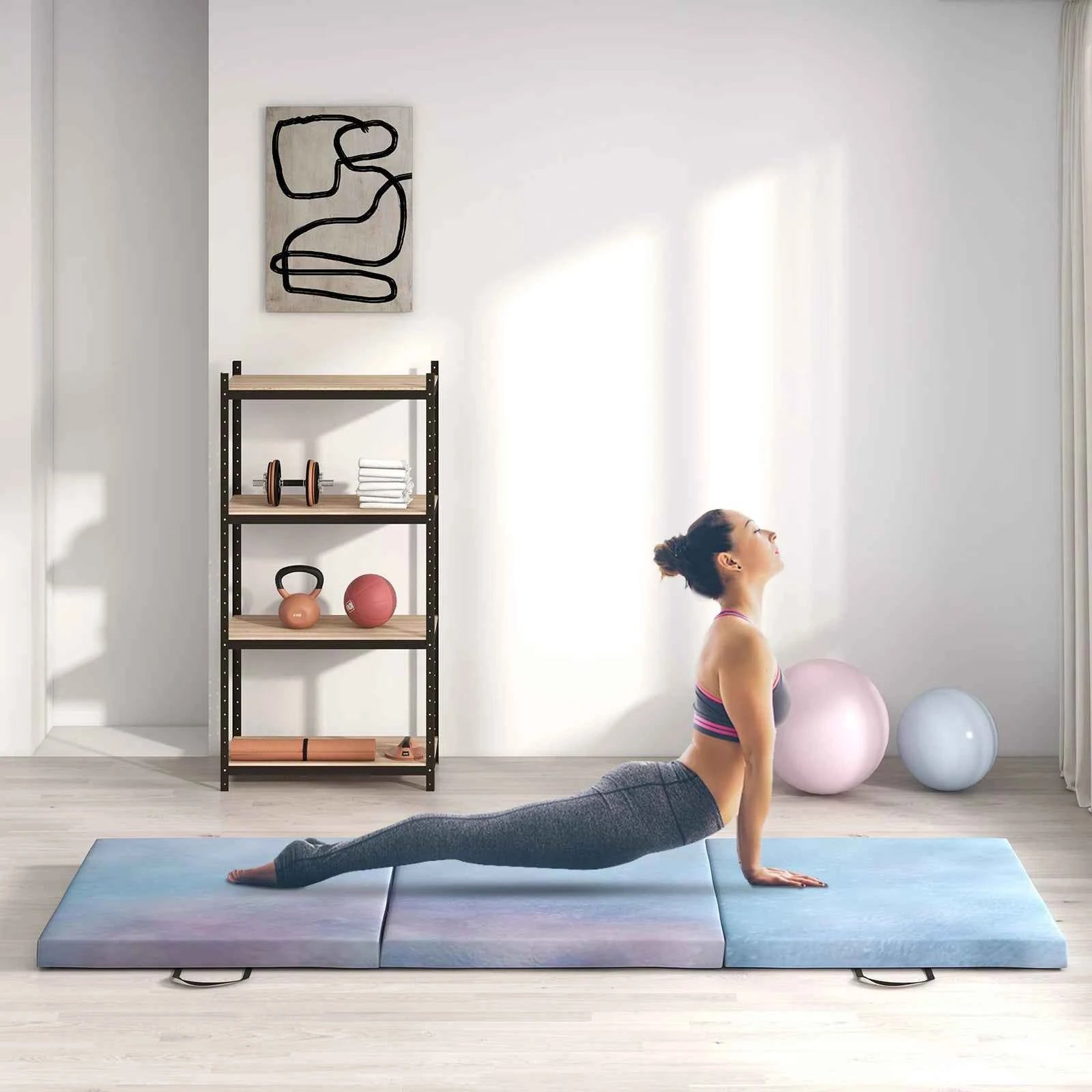 Tapis de gymnastique pliable en trois parties
