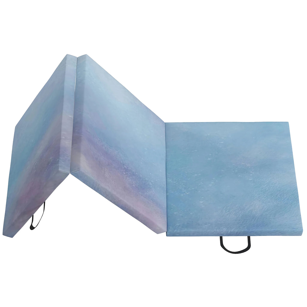 Tapis de gymnastique pliable en trois parties bleu ciel