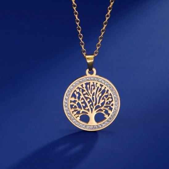 Collier arbre de vie contour serti de strass